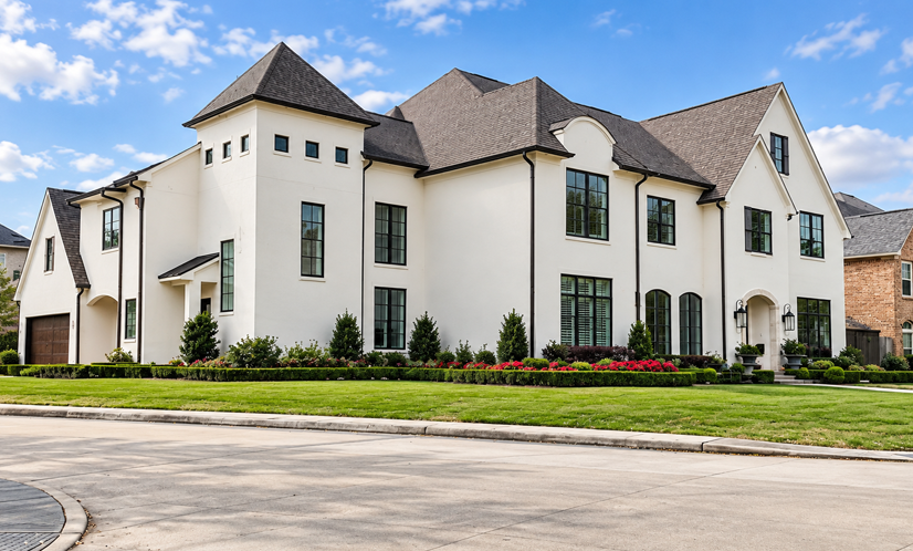 Large White Stucco Home with Well-Maintained Lawn in Houston TX